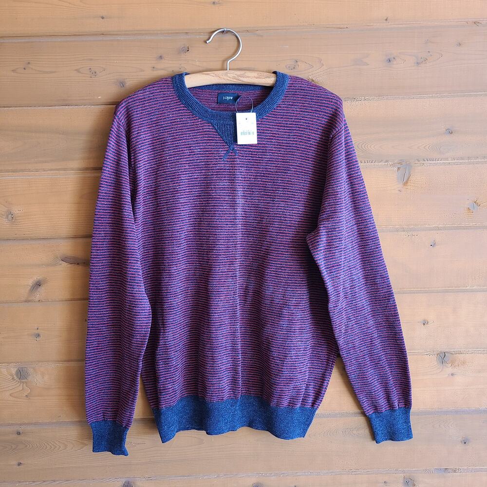 J. Crew Factory Sweater Striped Blue Red Stripe Pullover NWT L Pinstripe Preppy